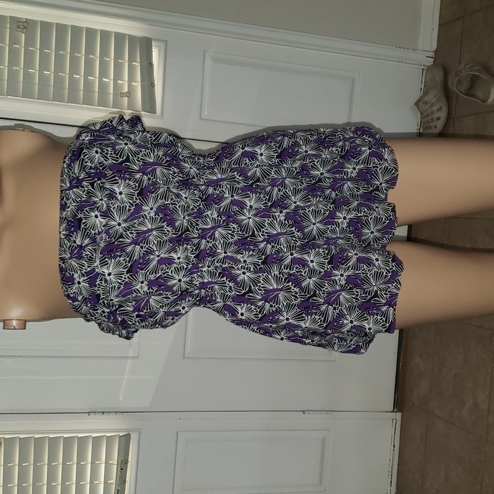 Lemon kiss s floral flounce ruffle strapless elastic waist flare